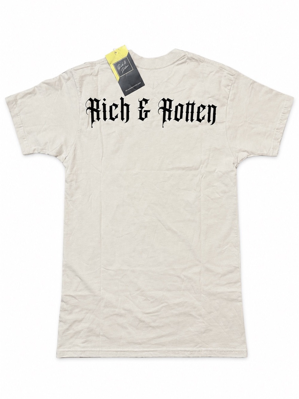 Rich & Rotten Gothic Logo Graphic T Shirt Beige Black NWT
